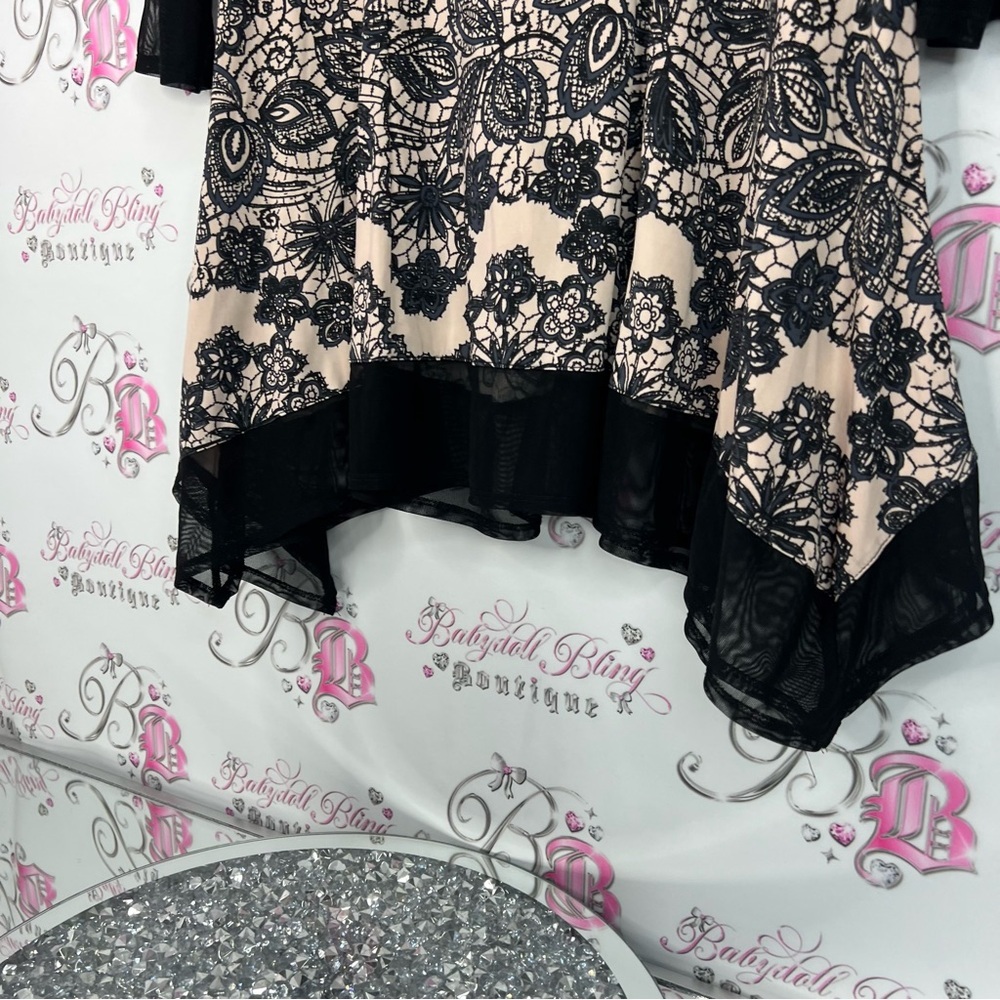 Long sleeve top fairy hem bottom Elegant Black Lace Floral Women's Top - Picture 3 of 8